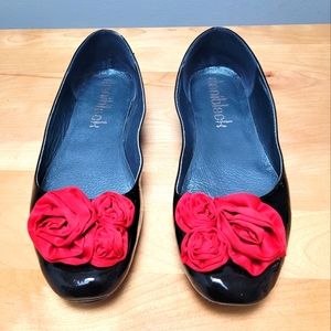 DANIBLACK | Black Patent Leather with Red Roses Flats, 9M